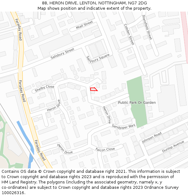 88, HERON DRIVE, LENTON, NOTTINGHAM, NG7 2DG: Location map and indicative extent of plot