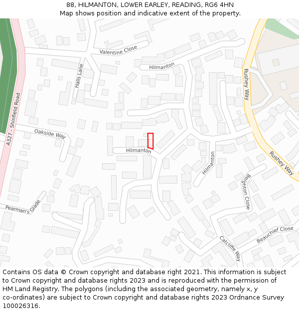 88, HILMANTON, LOWER EARLEY, READING, RG6 4HN: Location map and indicative extent of plot
