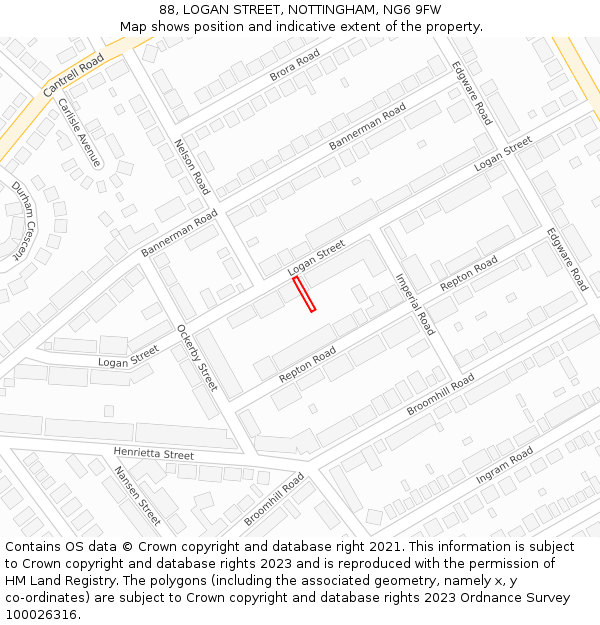 88, LOGAN STREET, NOTTINGHAM, NG6 9FW: Location map and indicative extent of plot