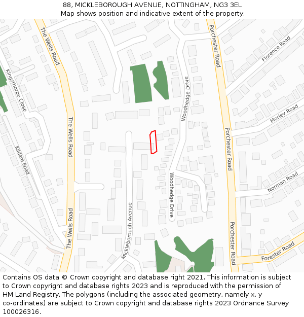 88, MICKLEBOROUGH AVENUE, NOTTINGHAM, NG3 3EL: Location map and indicative extent of plot
