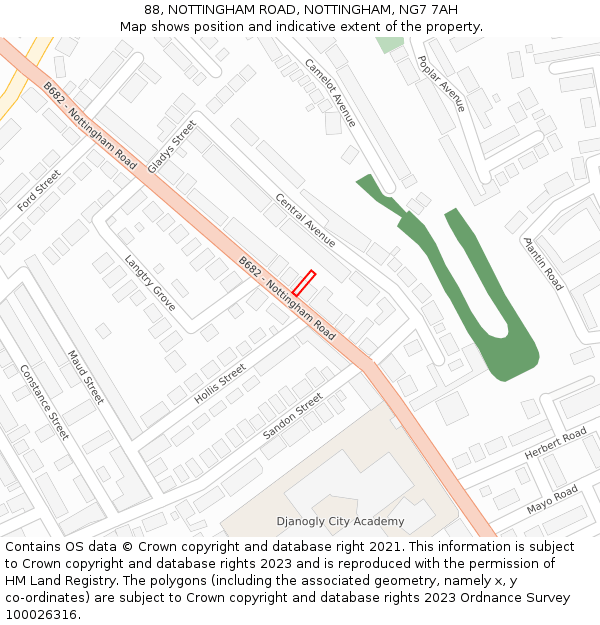 88, NOTTINGHAM ROAD, NOTTINGHAM, NG7 7AH: Location map and indicative extent of plot