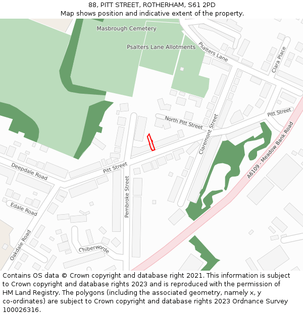 88, PITT STREET, ROTHERHAM, S61 2PD: Location map and indicative extent of plot