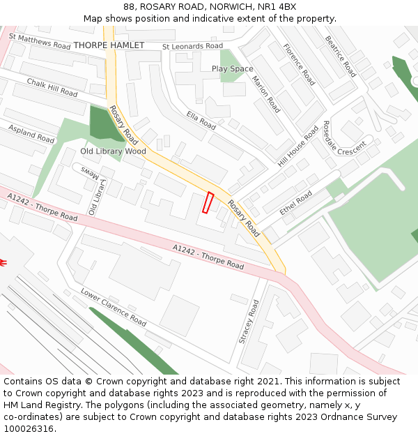 88, ROSARY ROAD, NORWICH, NR1 4BX: Location map and indicative extent of plot