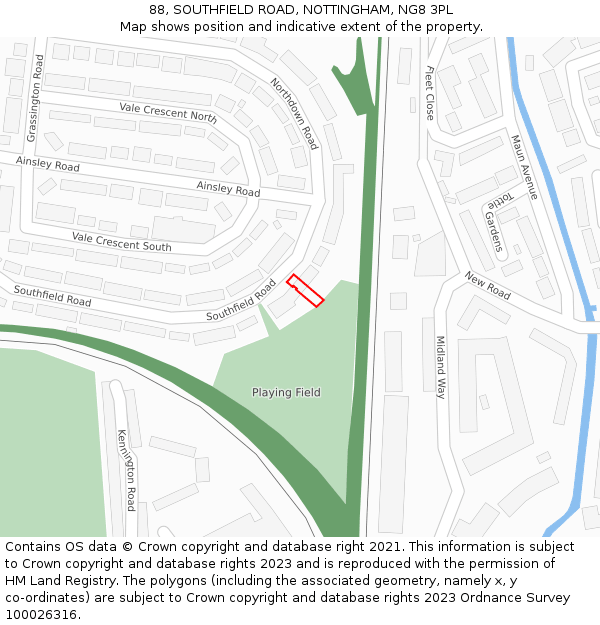 88, SOUTHFIELD ROAD, NOTTINGHAM, NG8 3PL: Location map and indicative extent of plot