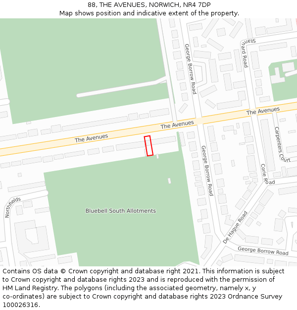 88, THE AVENUES, NORWICH, NR4 7DP: Location map and indicative extent of plot