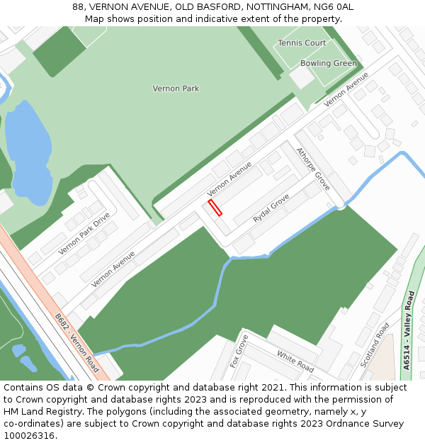 88, VERNON AVENUE, OLD BASFORD, NOTTINGHAM, NG6 0AL: Location map and indicative extent of plot