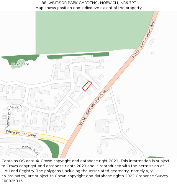 88, WINDSOR PARK GARDENS, NORWICH, NR6 7PT: Location map and indicative extent of plot