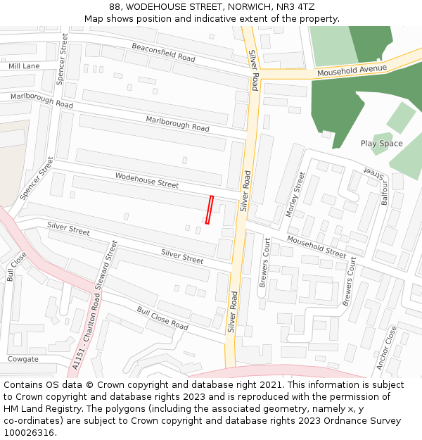 88, WODEHOUSE STREET, NORWICH, NR3 4TZ: Location map and indicative extent of plot