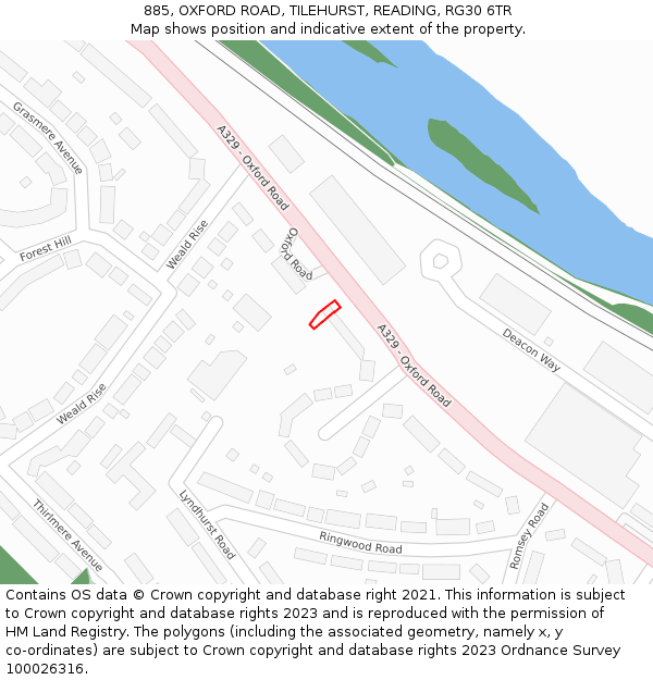 885, OXFORD ROAD, TILEHURST, READING, RG30 6TR: Location map and indicative extent of plot