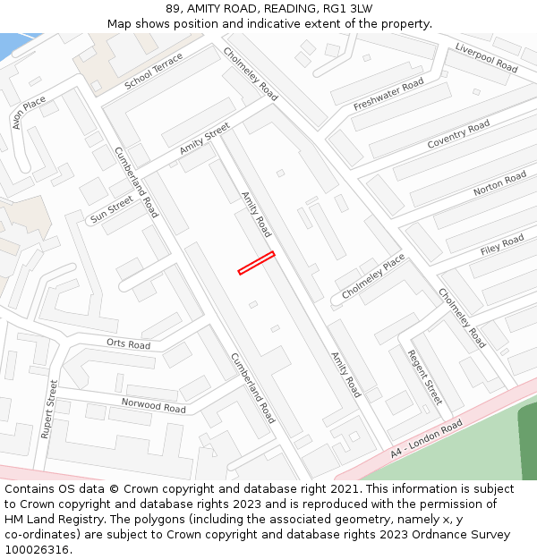 89, AMITY ROAD, READING, RG1 3LW: Location map and indicative extent of plot