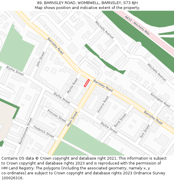 89, BARNSLEY ROAD, WOMBWELL, BARNSLEY, S73 8JH: Location map and indicative extent of plot