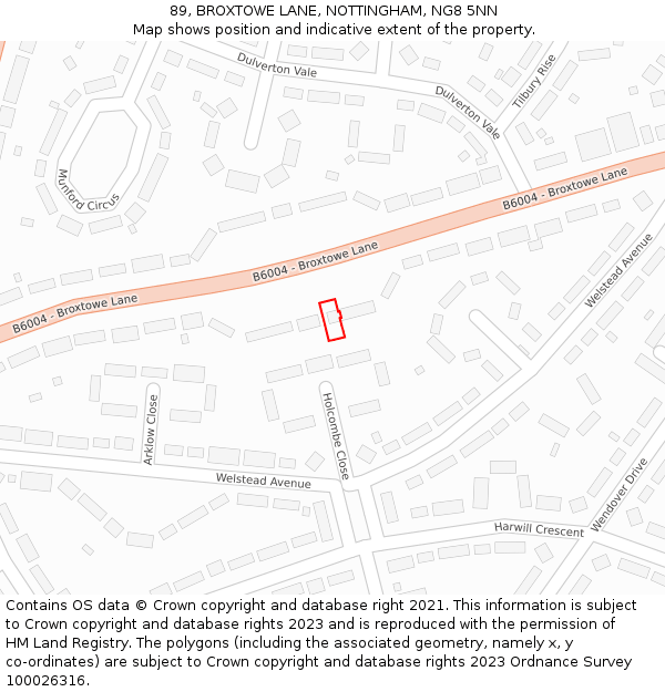 89, BROXTOWE LANE, NOTTINGHAM, NG8 5NN: Location map and indicative extent of plot