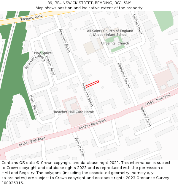 89, BRUNSWICK STREET, READING, RG1 6NY: Location map and indicative extent of plot