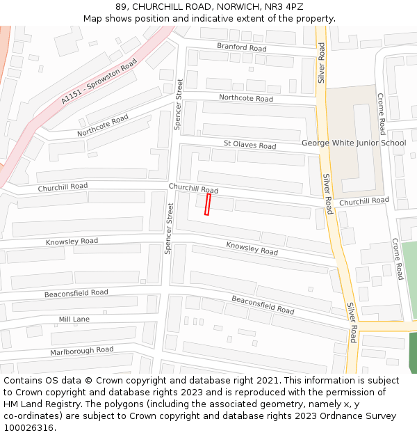 89, CHURCHILL ROAD, NORWICH, NR3 4PZ: Location map and indicative extent of plot