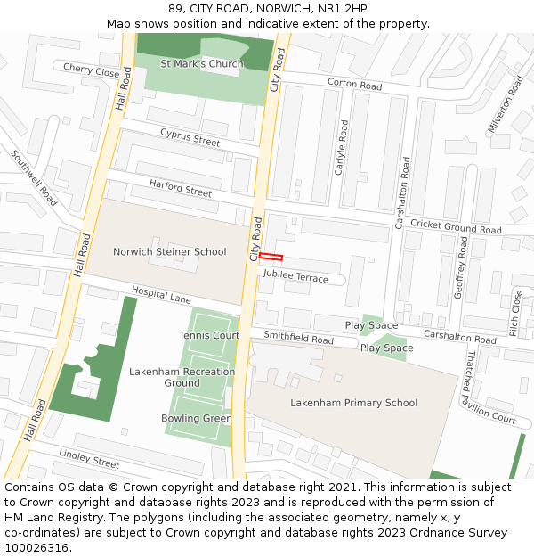 89, CITY ROAD, NORWICH, NR1 2HP: Location map and indicative extent of plot