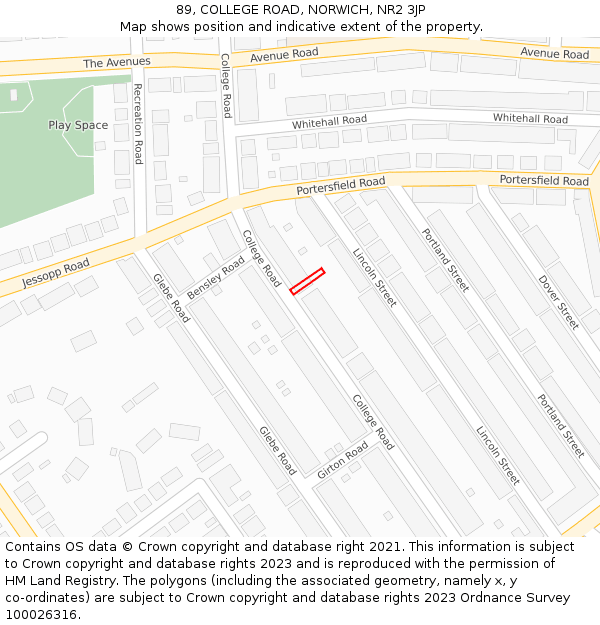 89, COLLEGE ROAD, NORWICH, NR2 3JP: Location map and indicative extent of plot