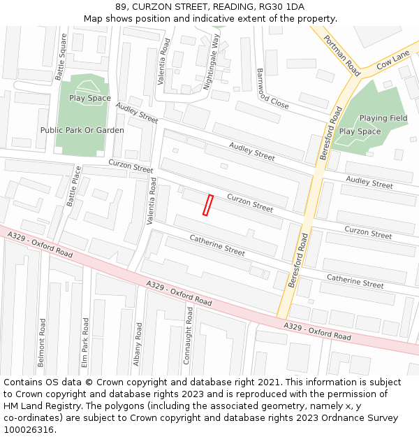 89, CURZON STREET, READING, RG30 1DA: Location map and indicative extent of plot
