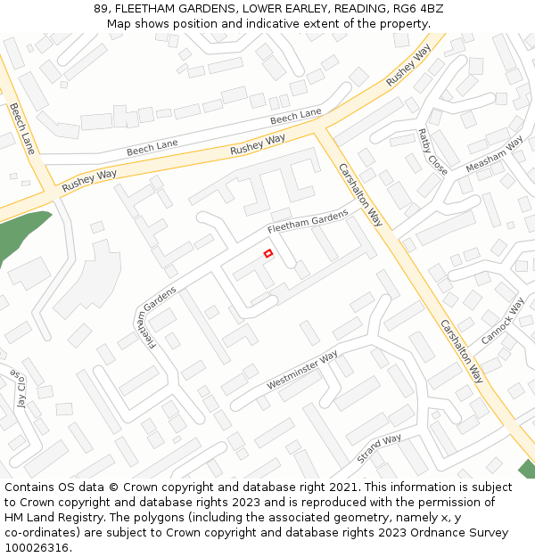 89, FLEETHAM GARDENS, LOWER EARLEY, READING, RG6 4BZ: Location map and indicative extent of plot