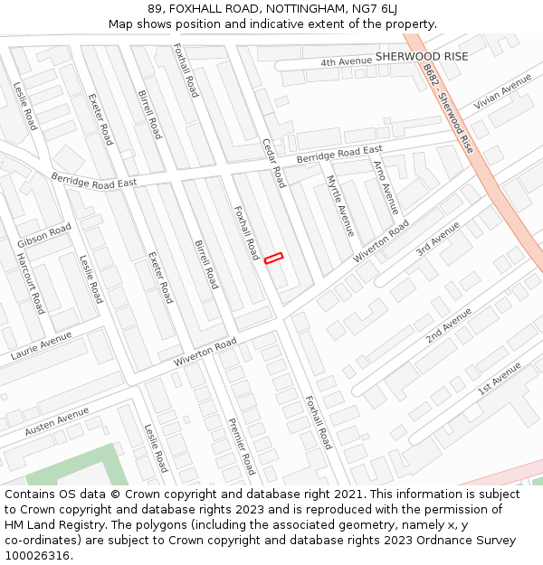 89, FOXHALL ROAD, NOTTINGHAM, NG7 6LJ: Location map and indicative extent of plot