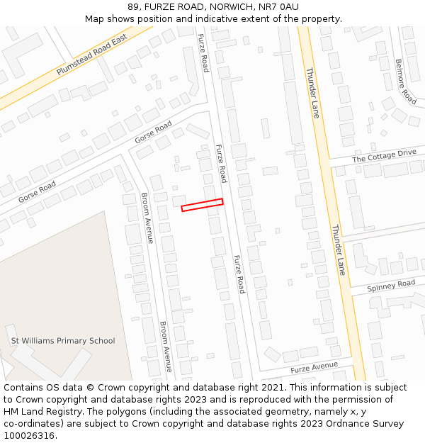 89, FURZE ROAD, NORWICH, NR7 0AU: Location map and indicative extent of plot