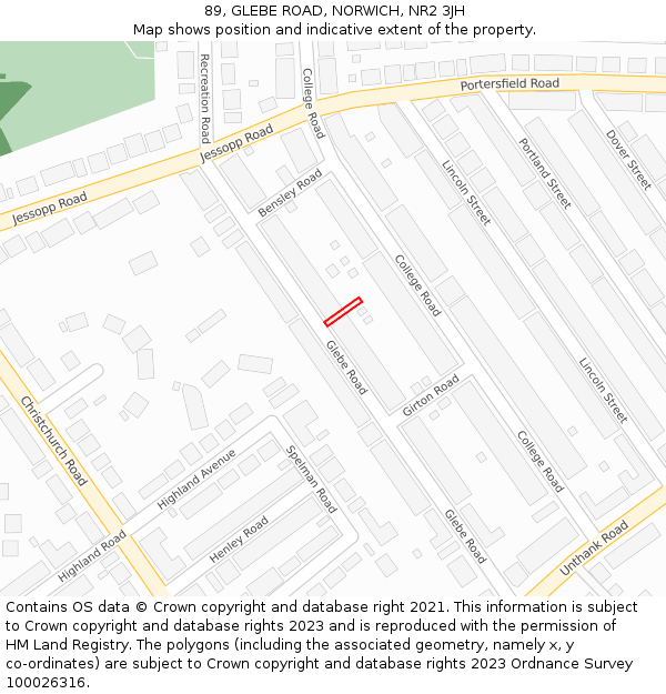 89, GLEBE ROAD, NORWICH, NR2 3JH: Location map and indicative extent of plot