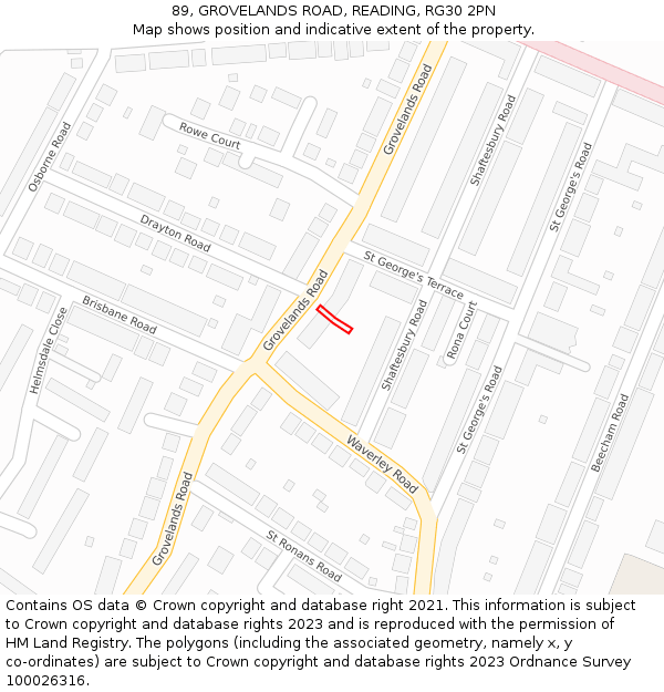 89, GROVELANDS ROAD, READING, RG30 2PN: Location map and indicative extent of plot