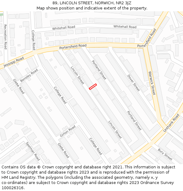 89, LINCOLN STREET, NORWICH, NR2 3JZ: Location map and indicative extent of plot