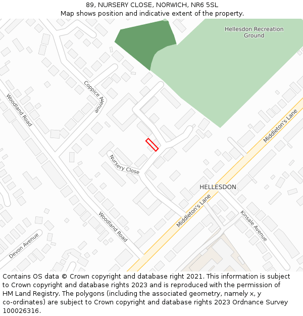 89, NURSERY CLOSE, NORWICH, NR6 5SL: Location map and indicative extent of plot