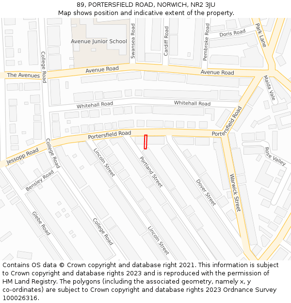 89, PORTERSFIELD ROAD, NORWICH, NR2 3JU: Location map and indicative extent of plot