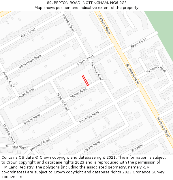 89, REPTON ROAD, NOTTINGHAM, NG6 9GF: Location map and indicative extent of plot