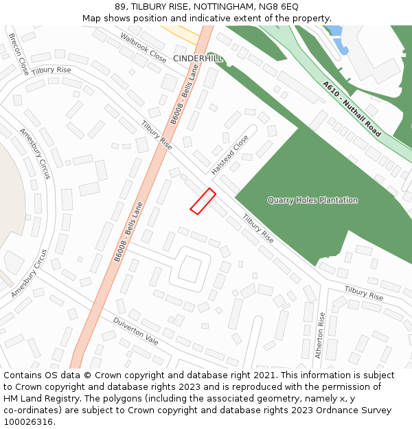 89, TILBURY RISE, NOTTINGHAM, NG8 6EQ: Location map and indicative extent of plot