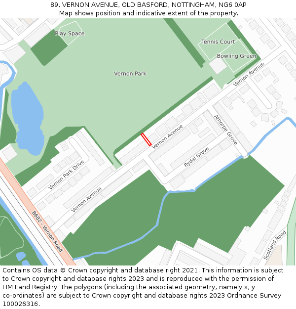 89, VERNON AVENUE, OLD BASFORD, NOTTINGHAM, NG6 0AP: Location map and indicative extent of plot