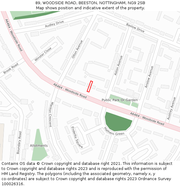 89, WOODSIDE ROAD, BEESTON, NOTTINGHAM, NG9 2SB: Location map and indicative extent of plot