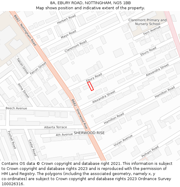 8A, EBURY ROAD, NOTTINGHAM, NG5 1BB: Location map and indicative extent of plot