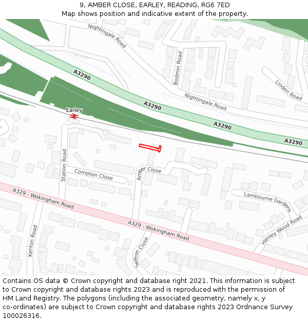9, AMBER CLOSE, EARLEY, READING, RG6 7ED: Location map and indicative extent of plot