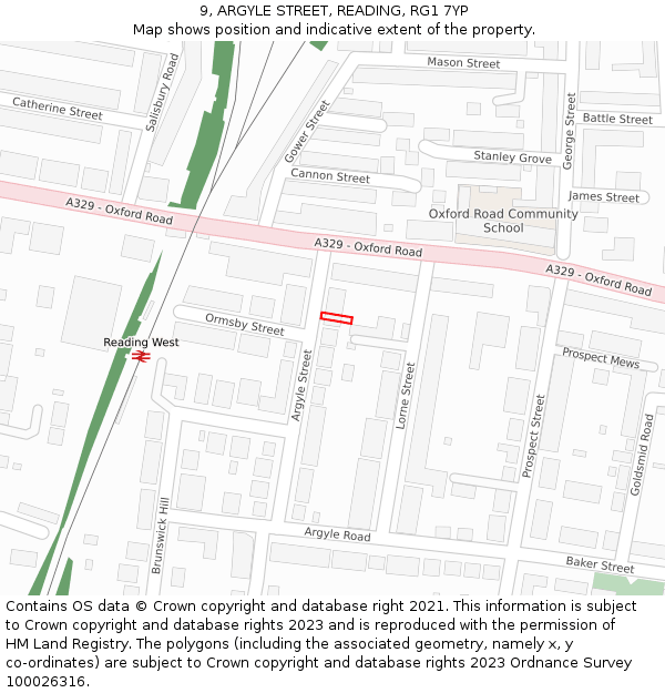9, ARGYLE STREET, READING, RG1 7YP: Location map and indicative extent of plot