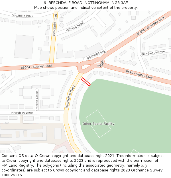 9, BEECHDALE ROAD, NOTTINGHAM, NG8 3AE: Location map and indicative extent of plot