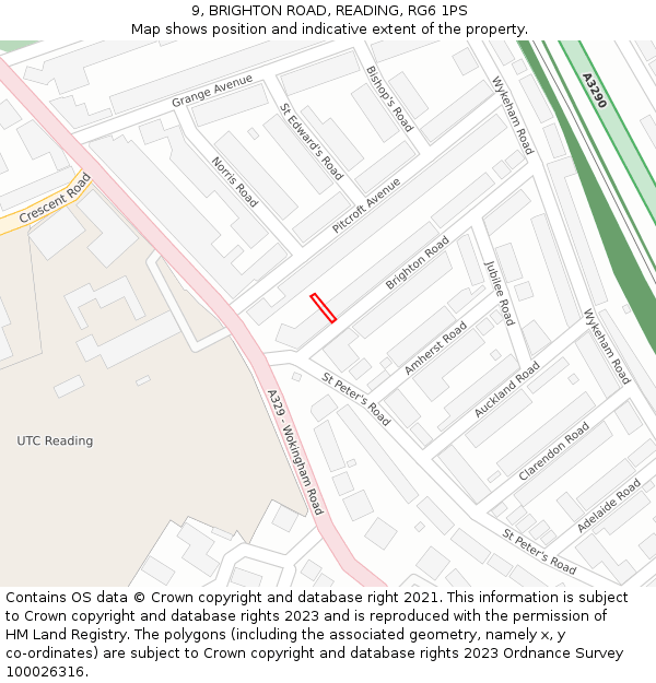 9, BRIGHTON ROAD, READING, RG6 1PS: Location map and indicative extent of plot