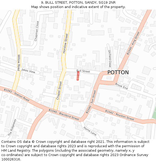 9, BULL STREET, POTTON, SANDY, SG19 2NR: Location map and indicative extent of plot