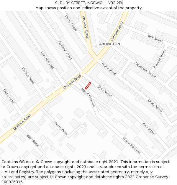 9, BURY STREET, NORWICH, NR2 2DJ: Location map and indicative extent of plot