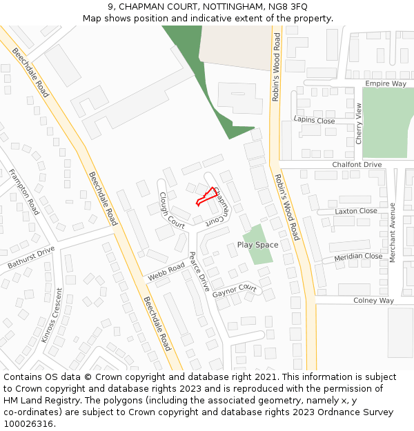 9, CHAPMAN COURT, NOTTINGHAM, NG8 3FQ: Location map and indicative extent of plot