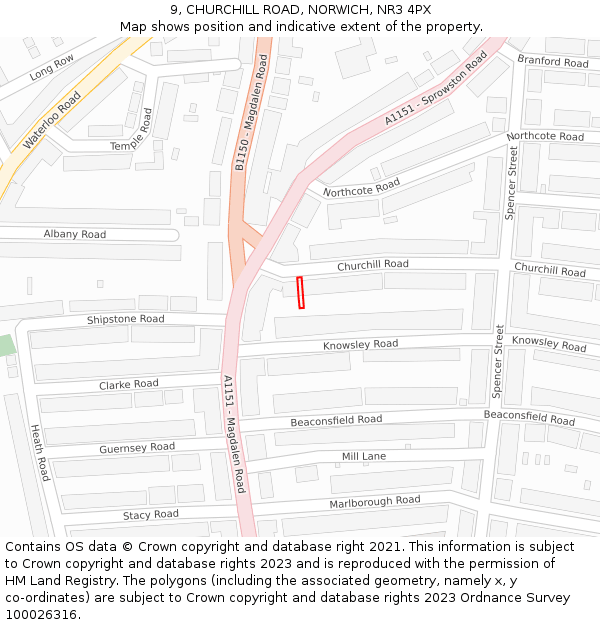 9, CHURCHILL ROAD, NORWICH, NR3 4PX: Location map and indicative extent of plot