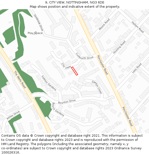 9, CITY VIEW, NOTTINGHAM, NG3 6DE: Location map and indicative extent of plot