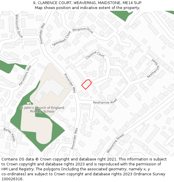 9, CLARENCE COURT, WEAVERING, MAIDSTONE, ME14 5UP: Location map and indicative extent of plot