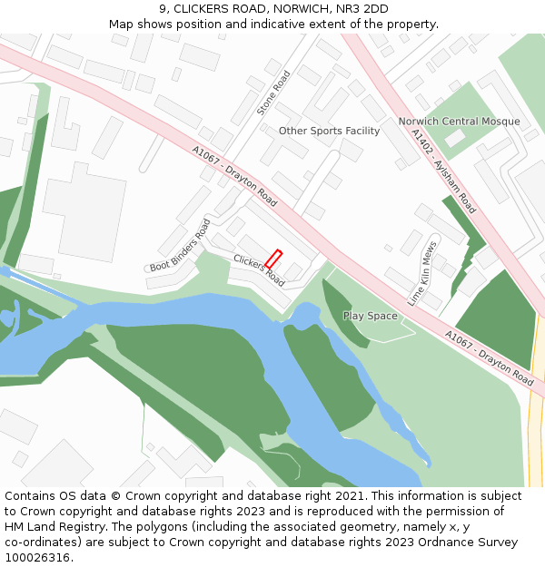 9, CLICKERS ROAD, NORWICH, NR3 2DD: Location map and indicative extent of plot