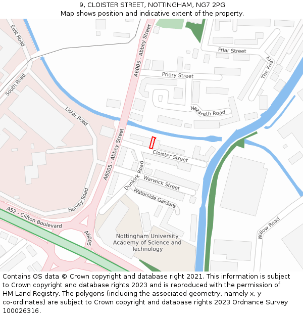 9, CLOISTER STREET, NOTTINGHAM, NG7 2PG: Location map and indicative extent of plot