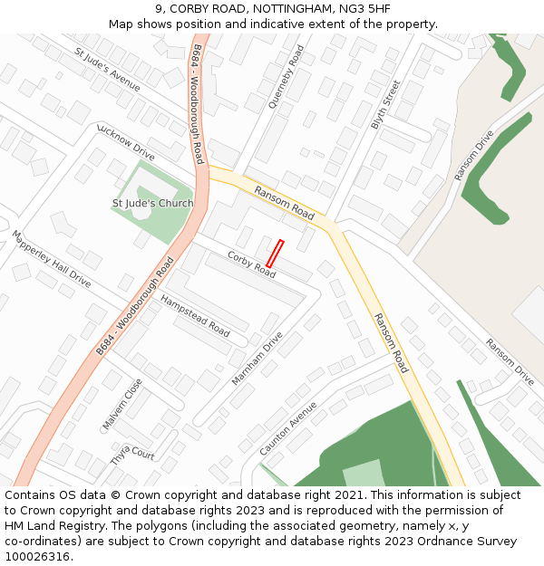 9, CORBY ROAD, NOTTINGHAM, NG3 5HF: Location map and indicative extent of plot