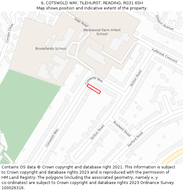 9, COTSWOLD WAY, TILEHURST, READING, RG31 6SH: Location map and indicative extent of plot
