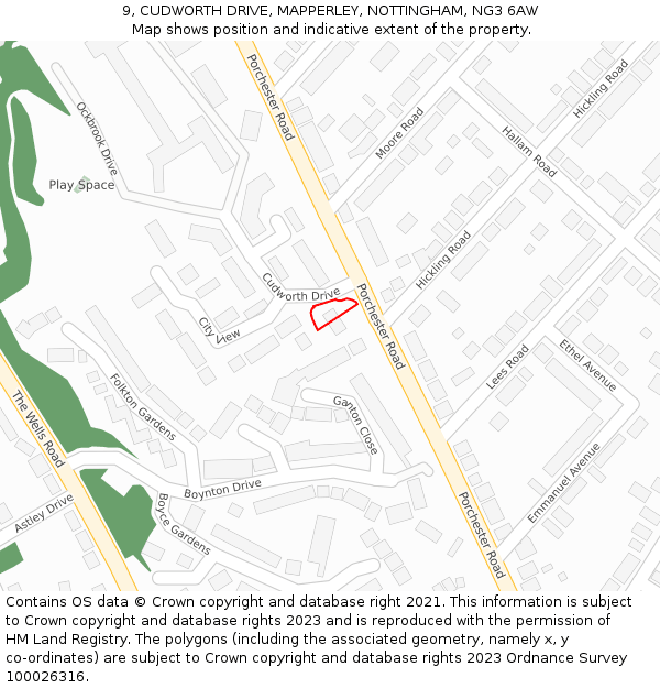 9, CUDWORTH DRIVE, MAPPERLEY, NOTTINGHAM, NG3 6AW: Location map and indicative extent of plot