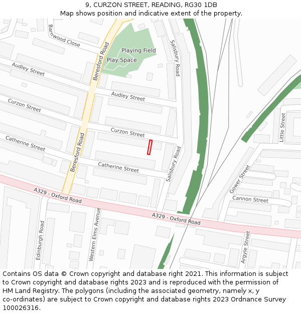9, CURZON STREET, READING, RG30 1DB: Location map and indicative extent of plot